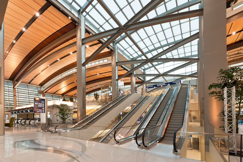 A blend of custom designed elements along with standard rolled sections worked together to complete the architectural expression of the daylit terminal and the open and airy concourse.