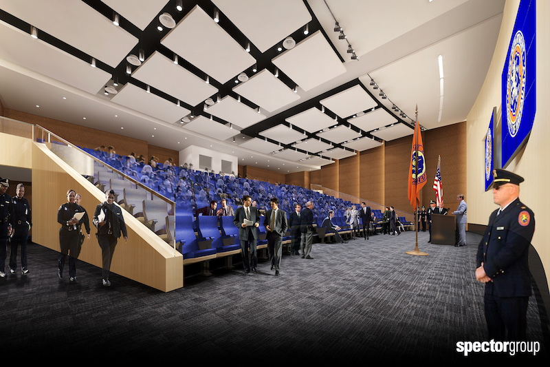 A rendering of an auditorium at the Nassau County Center for Training and Intelligence
