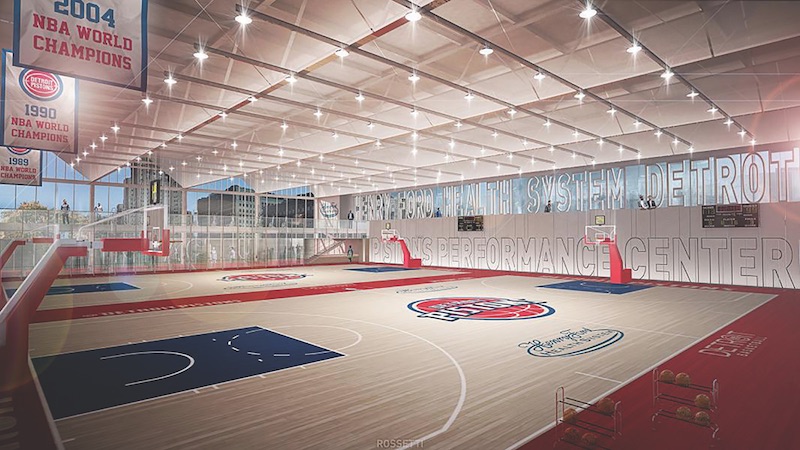 A rendering of the practice court at the Detroit Pistons Performance Center