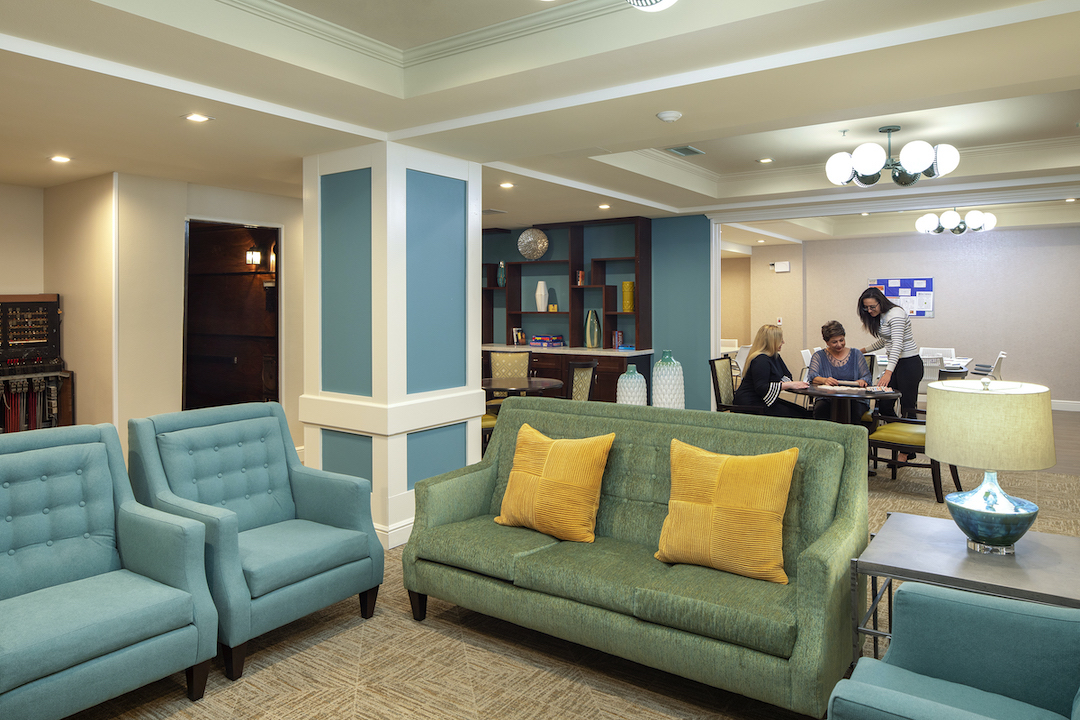 Lobby at the Regency Palms memory care/assisted living center, designed by KTGY Architecture + Planning