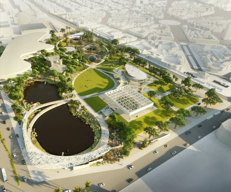 Aerial view of the La Brea Tar Pits master plan
