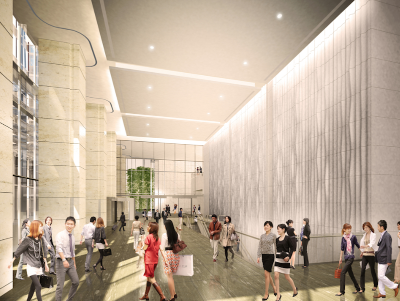 Rendering of people in Y2 lobby and retail component