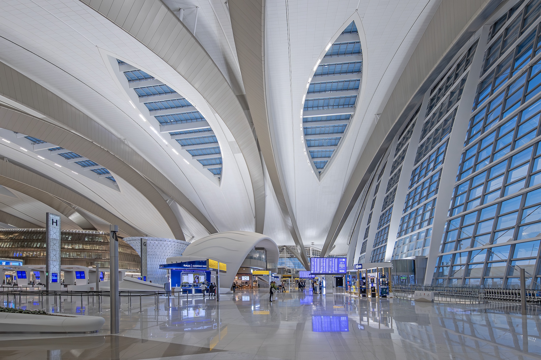View of the Departures Hall with skylights at Zayed International Airport, Terminal A.  Photo: Victor Romero, courtesy Kohn Pedersen Fox (KPF)