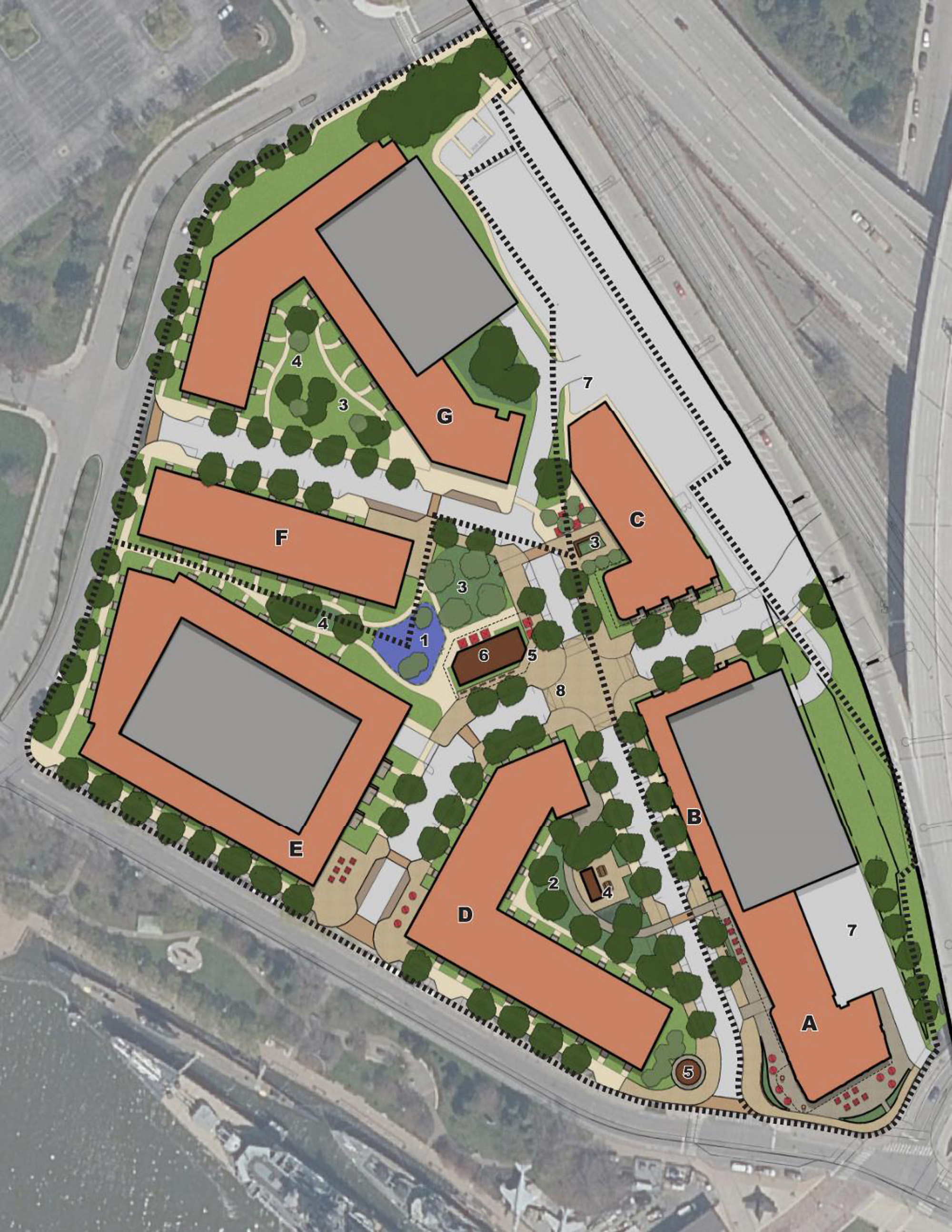 Aerial view of affordable housing redevelopment plans