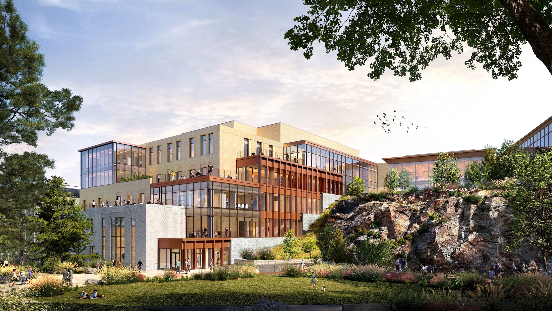 HGA unveils plans to transform an abandoned rock quarry into a new research and innovation campus for Cell Signaling Technology (CST). Rendering courtesy HGA