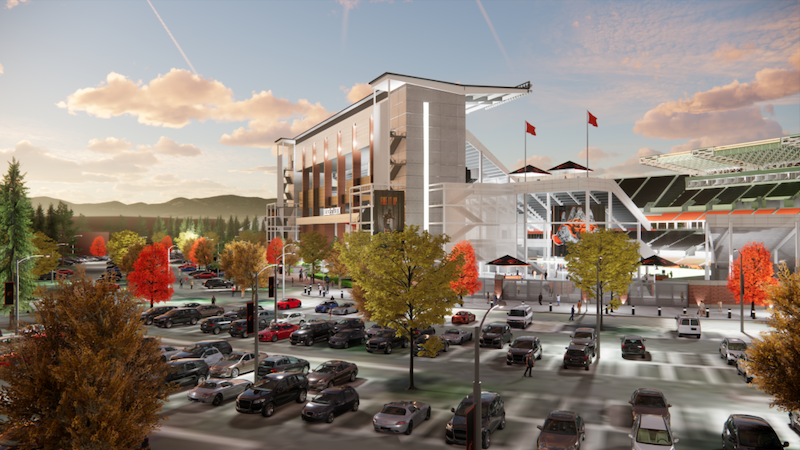 Reser Stadium student experience center at southwest elevation